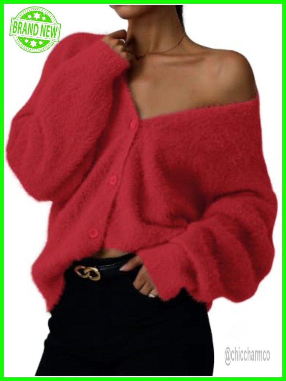 Fuzzy Knit V Neck Button Down Cardigan Sweater Soft Cozy Layer